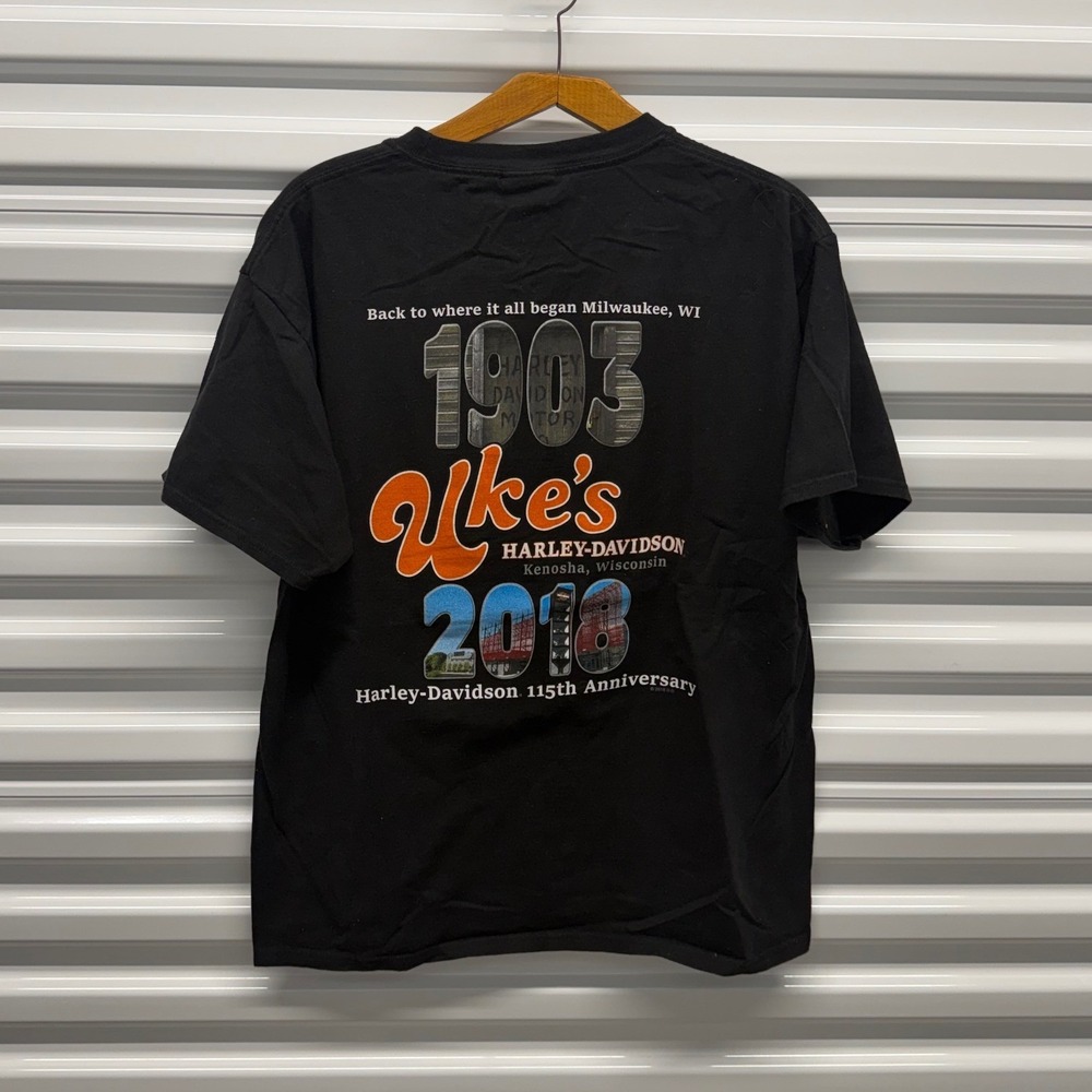 Vintage Harley Davidson Uke's Kenosha Wisconsin Black Mens Large Shirt
